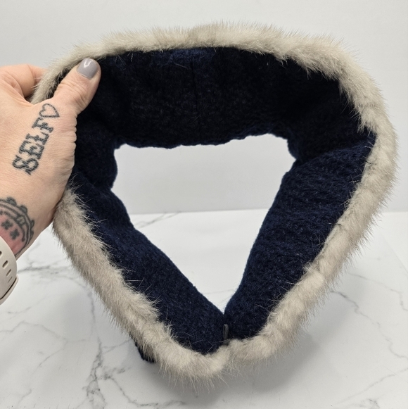 vintage 60's | navy blue cream real fur maximalist detachable collar unisex - Picture 7 of 10